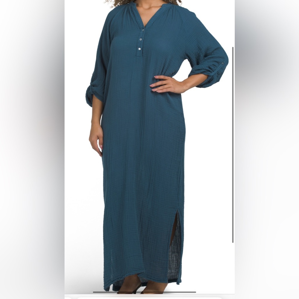 MICHAEL STARS tamar gauze caftan maxi dress in teal green blue